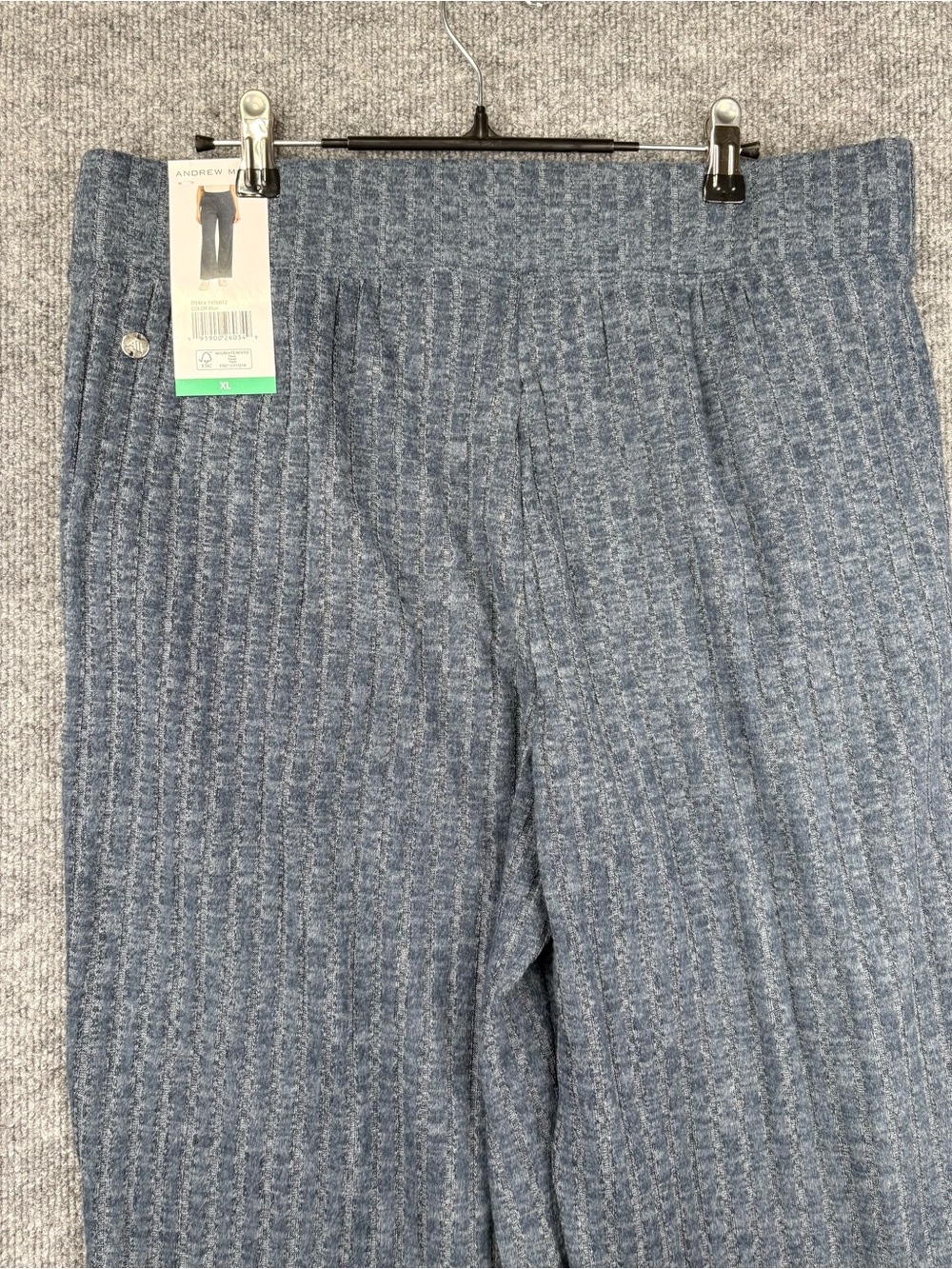 Andrew Marc Women's Rib Knit Pull-On Pant Blue New With Tags Wide Leg Size XL